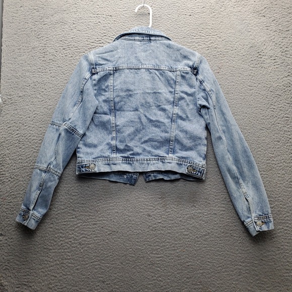 Free People Trucker Jacket Womens XS Blue Denim Detail Chest Pocket Button Front - Picture 2 of 13